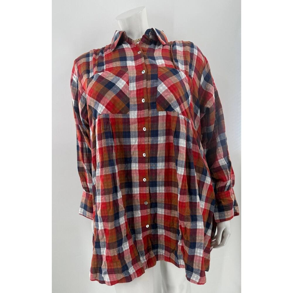 Aura Blouse Top Womens Size XS Multicolor Plaid Button Front Long Sleeve